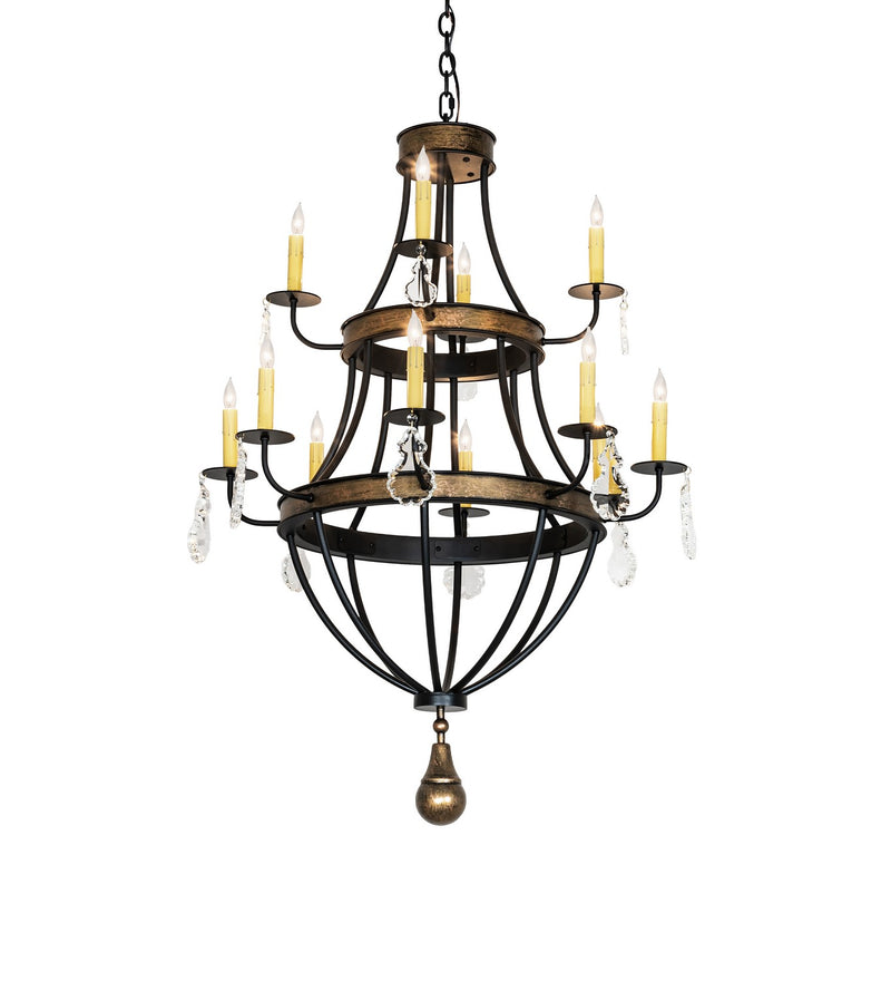 Meyda Tiffany 283052 12 Light Chandelier, Textured Black & Brushed Gold