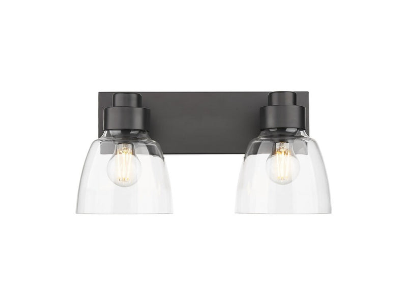 Golden 0314-BA2 BLK-CLR Two Light Vanity, Matte Black