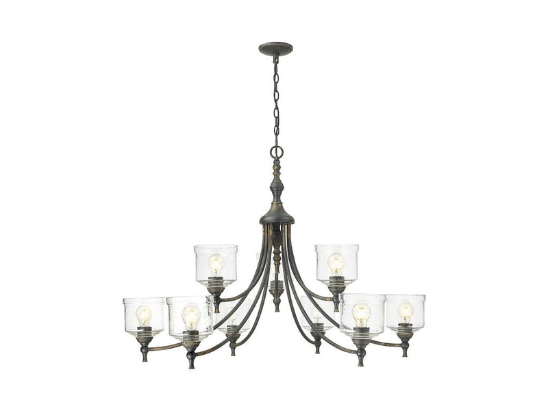 Golden 0806-9 ABI-HWG Nine Light Chandelier, Antique Black Iron