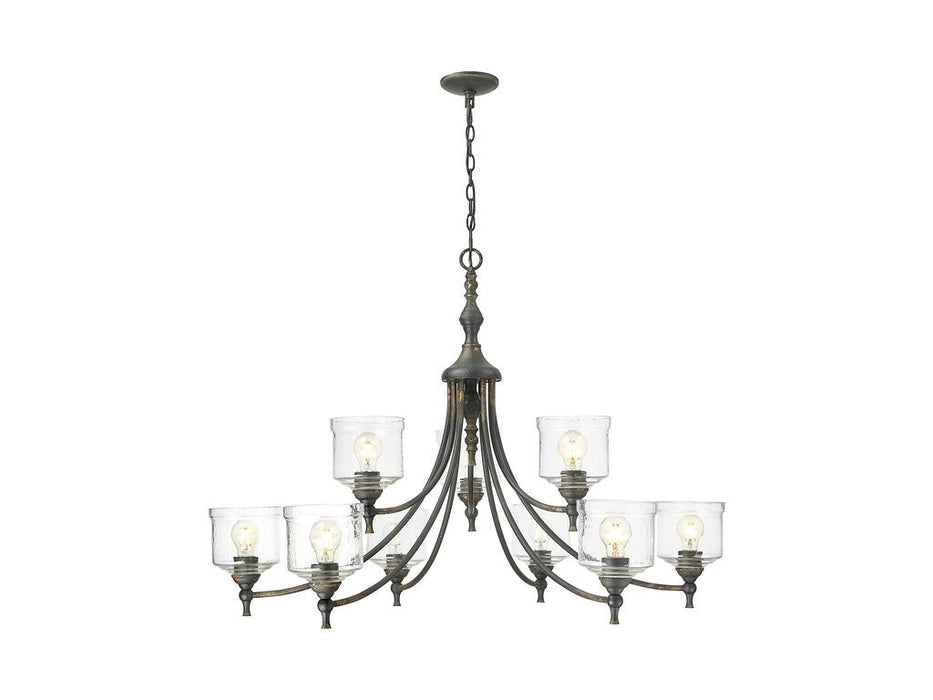 Golden 0806-9 ABI-HWG Nine Light Chandelier, Antique Black Iron