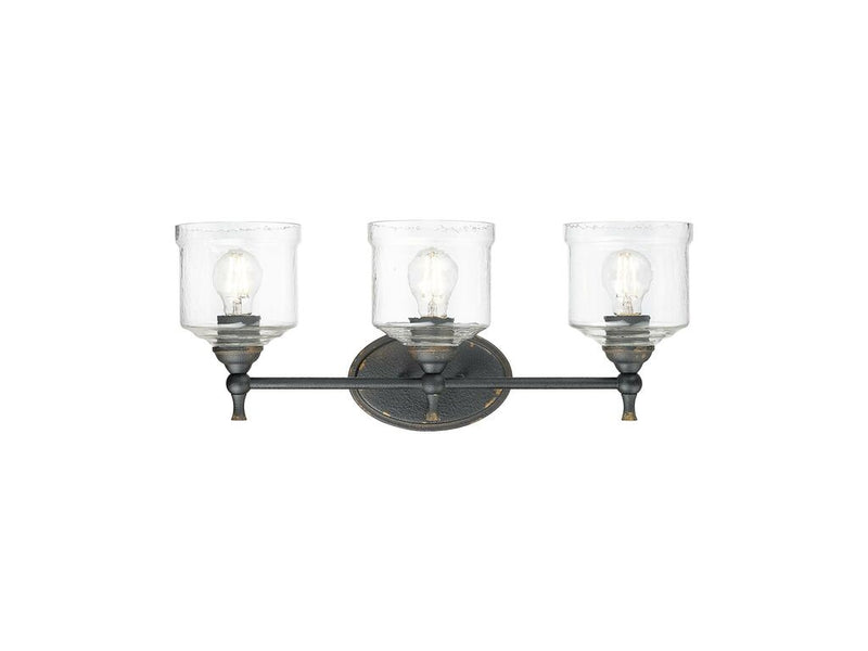 Golden 0806-BA3 ABI-HWG Three Light Vanity, Antique Black Iron