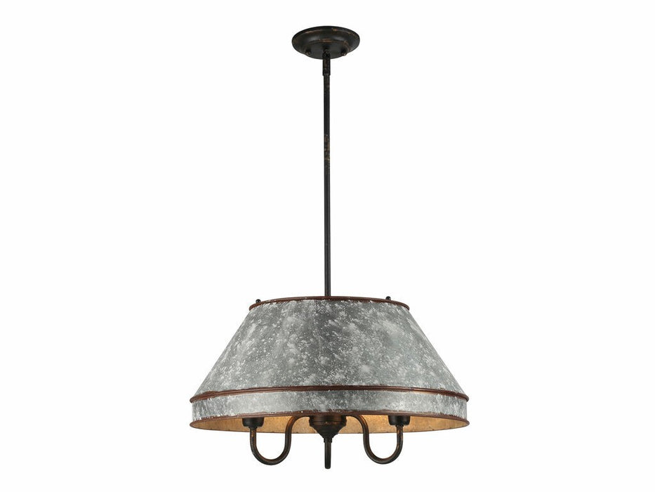 Golden 0877-3P ABI-GV Three Light Pendant, Antique Black Iron