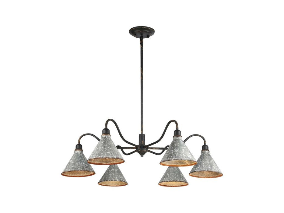 Golden 0877-6 ABI-GV Six Light Chandelier, Antique Black Iron