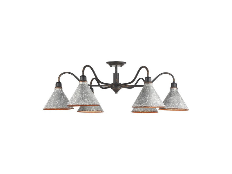 Golden 0877-6SF ABI-GV Six Light Semi-Flush Mount, Antique Black Iron