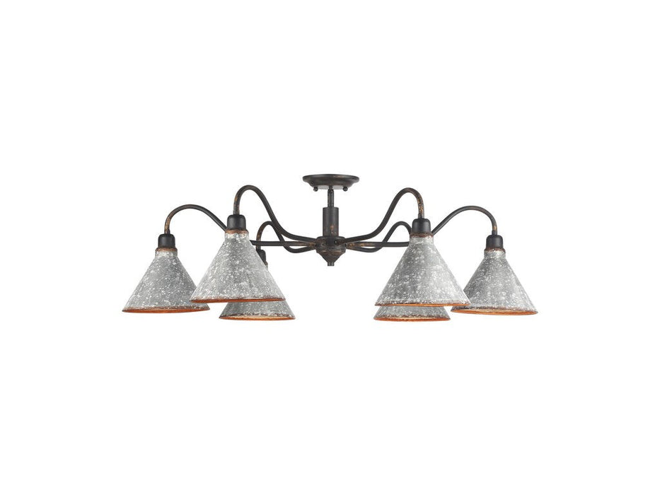 Golden 0877-6SF ABI-GV Six Light Semi-Flush Mount, Antique Black Iron