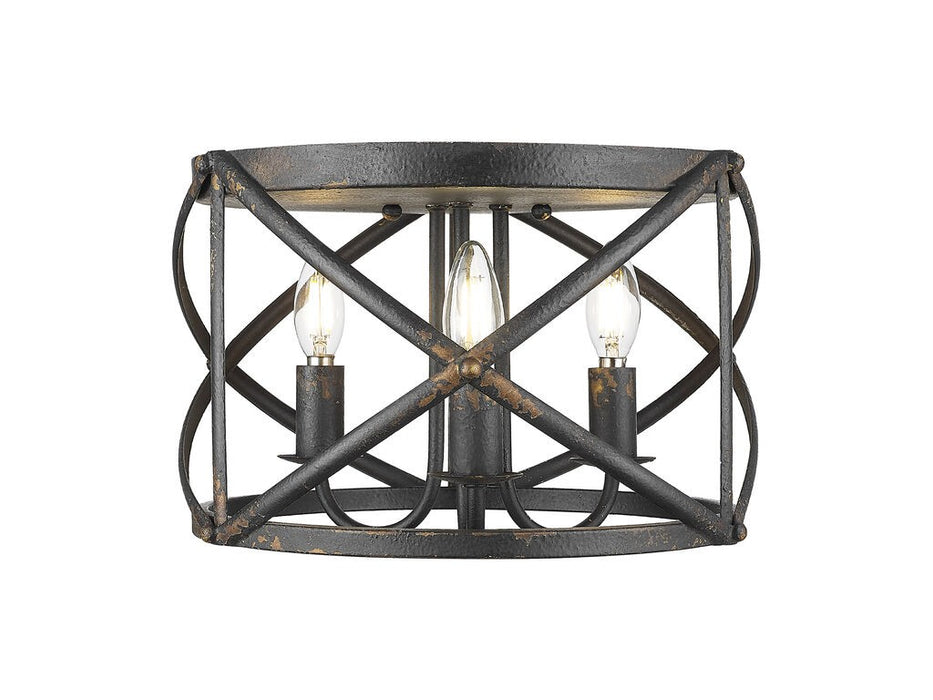 Golden 0890-FM ABI Three Light Flush Mount, Antique Black Iron