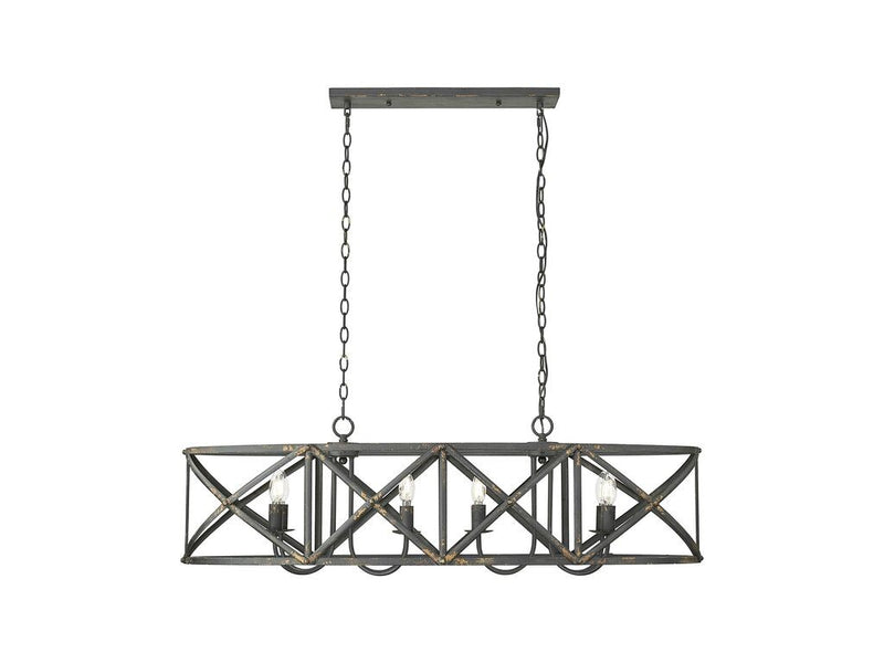Golden 0890-LP ABI Eight Light Linear Pendant, Antique Black Iron