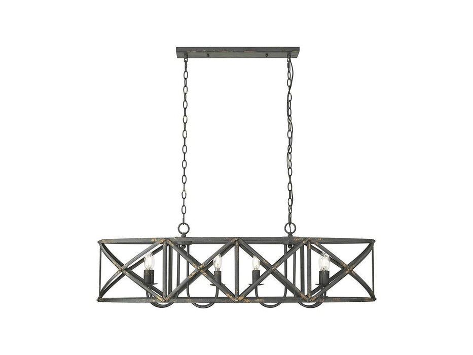 Golden 0890-LP ABI Eight Light Linear Pendant, Antique Black Iron