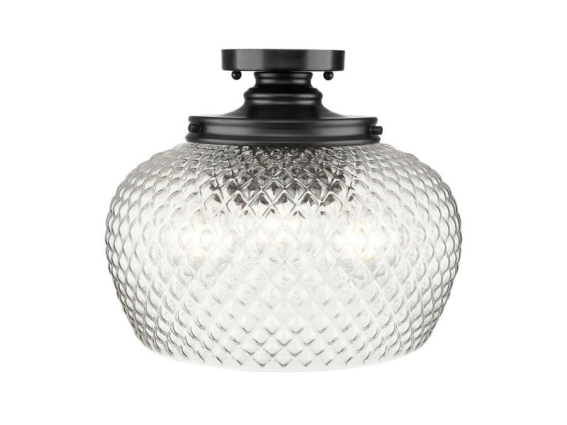 Golden 1088-3SF BLK-CLR Three Light Semi-Flush Mount, Matte Blake