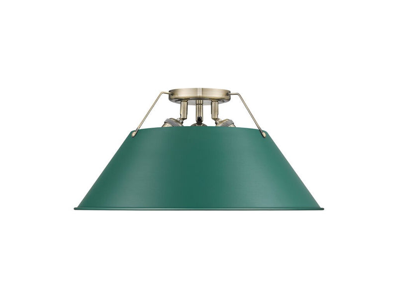 Golden 3306-3FM AB-GN Three Light Flush Mount, Aged Brass