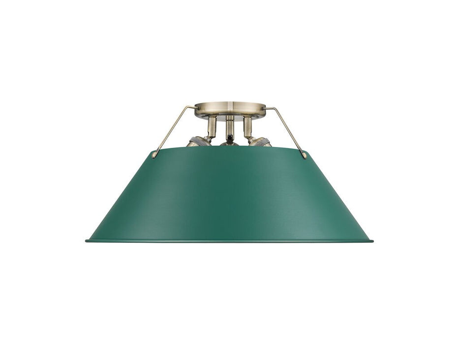 Golden 3306-3FM AB-GN Three Light Flush Mount, Aged Brass