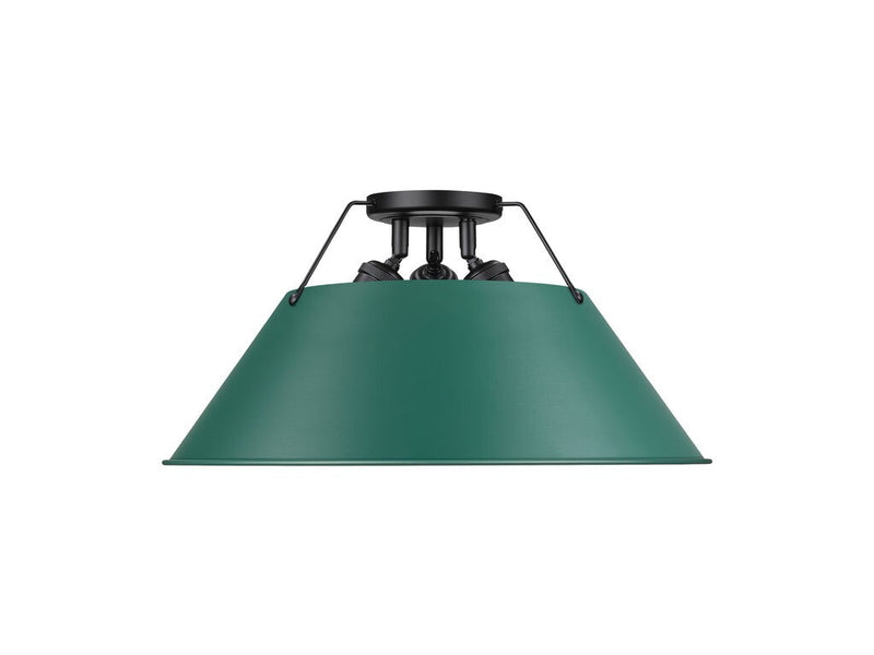 Golden 3306-3FM BLK-GN Three Light Flush Mount, Matte Black