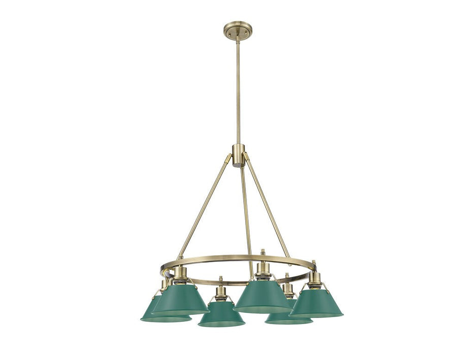 Golden 3306-6 AB-GN Six Light Chandelier, Aged Brass