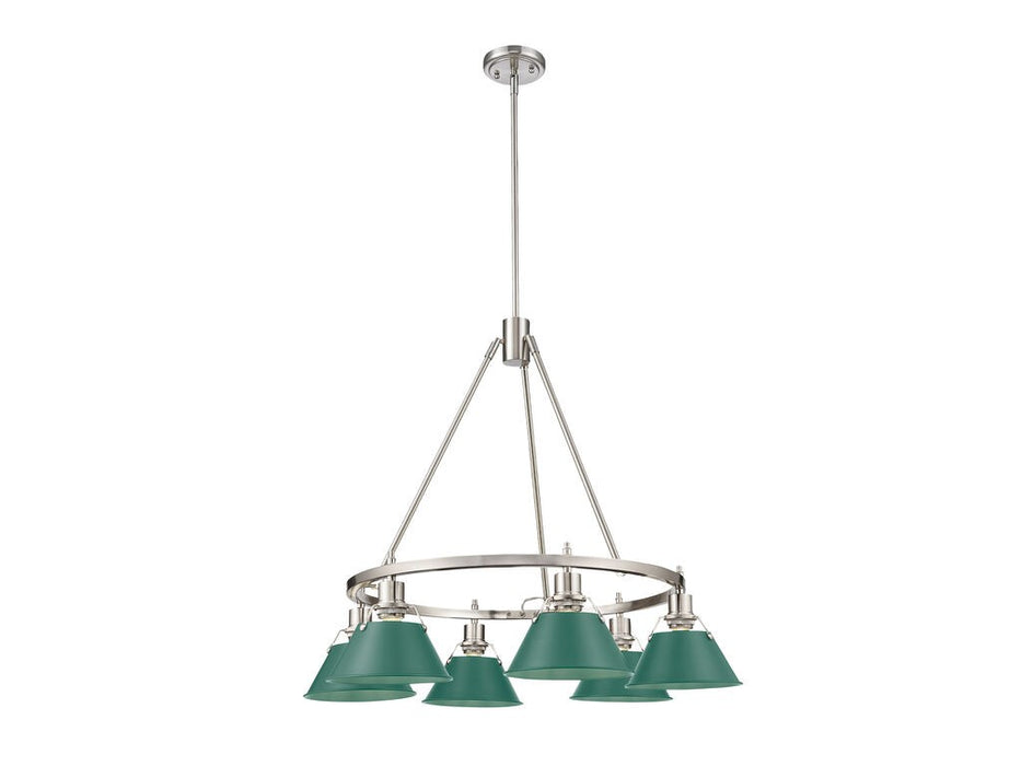 Golden 3306-6 PW-GN Six Light Chandelier, Pewter
