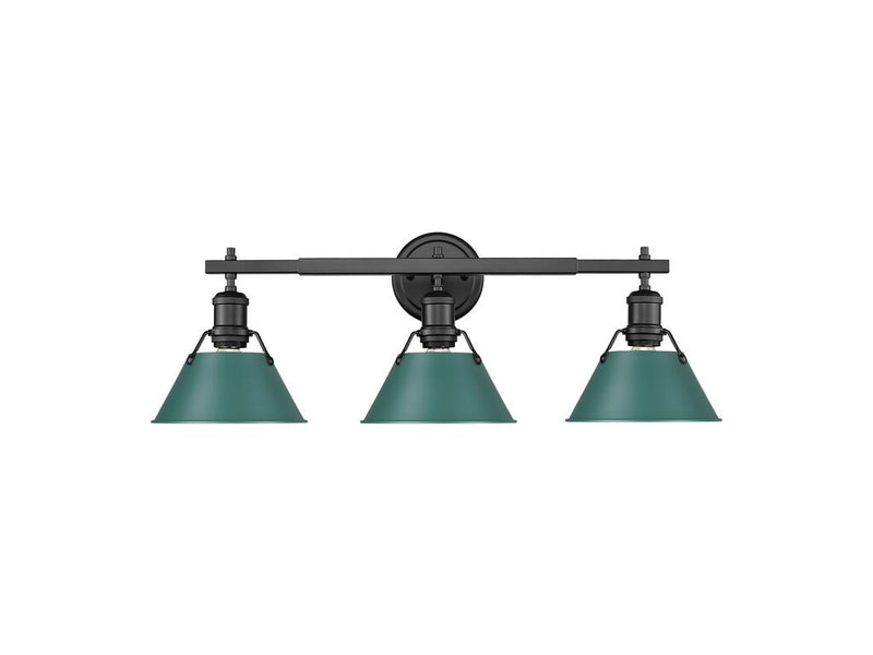 Golden 3306-BA3 BLK-GN Three Light Vanity, Matte Black