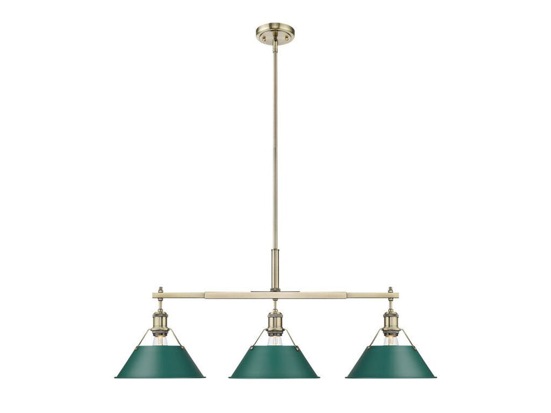 Golden 3306-LP AB-GN Three Light Linear Pendant, Aged Brass