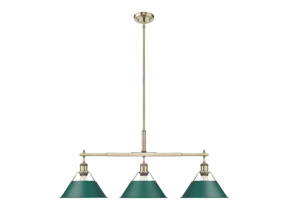 Golden 3306-LP AB-GN Three Light Linear Pendant, Aged Brass