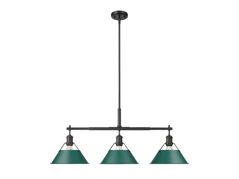 Golden 3306-LP BLK-GN Three Light Linear Pendant, Matte Black
