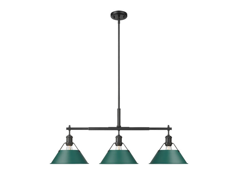 Golden 3306-LP BLK-GN Three Light Linear Pendant, Matte Black