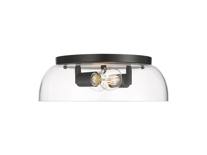 Golden 3602-14 BLK-CLR Two Light Flush Mount, Matte Black