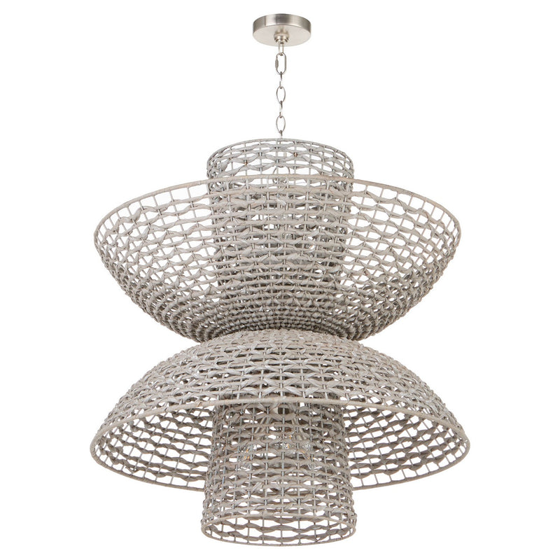 Cyan 11933 Six Light Chandelier, Pale Grey/Nickel