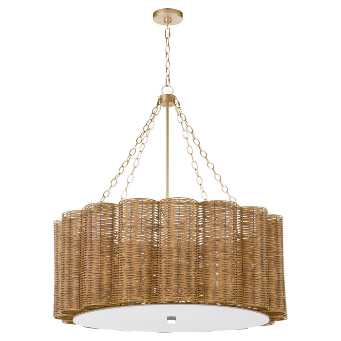 Cyan 11935 Six Light Chandelier, Natural Cane/Antique Brass