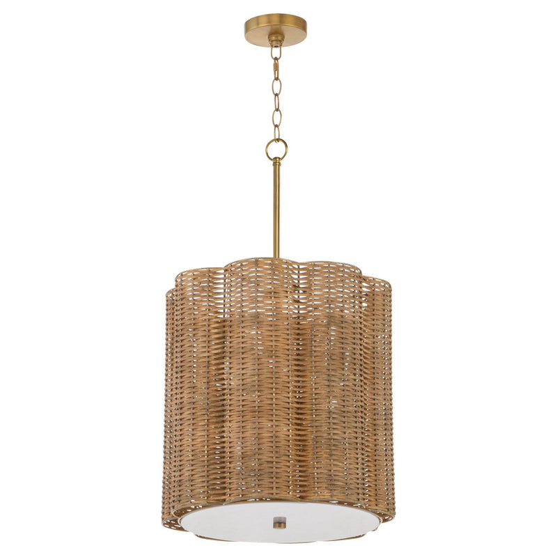 Cyan 11936 Four Light Pendant, Natural Cane/Antique Brass