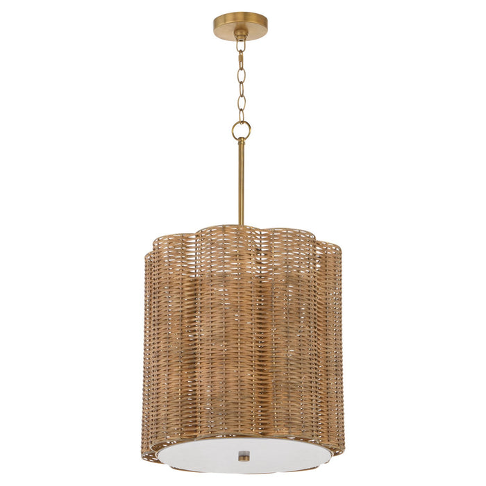 Cyan 11936 Four Light Pendant, Natural Cane/Antique Brass