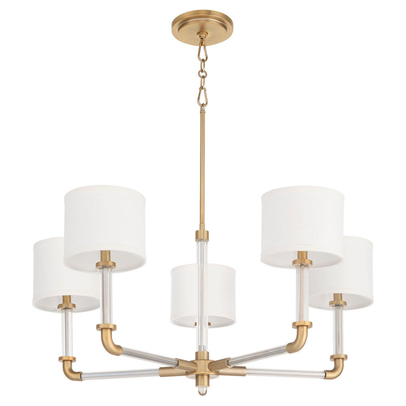 Cyan 11954 Five Light Chandelier, Clear/Aged Brass