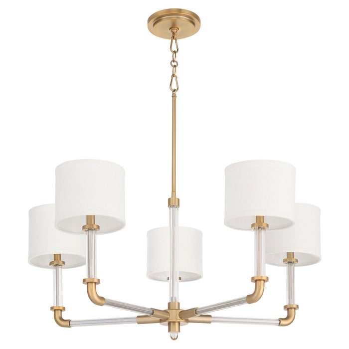 Cyan 11954 Five Light Chandelier, Clear/Aged Brass