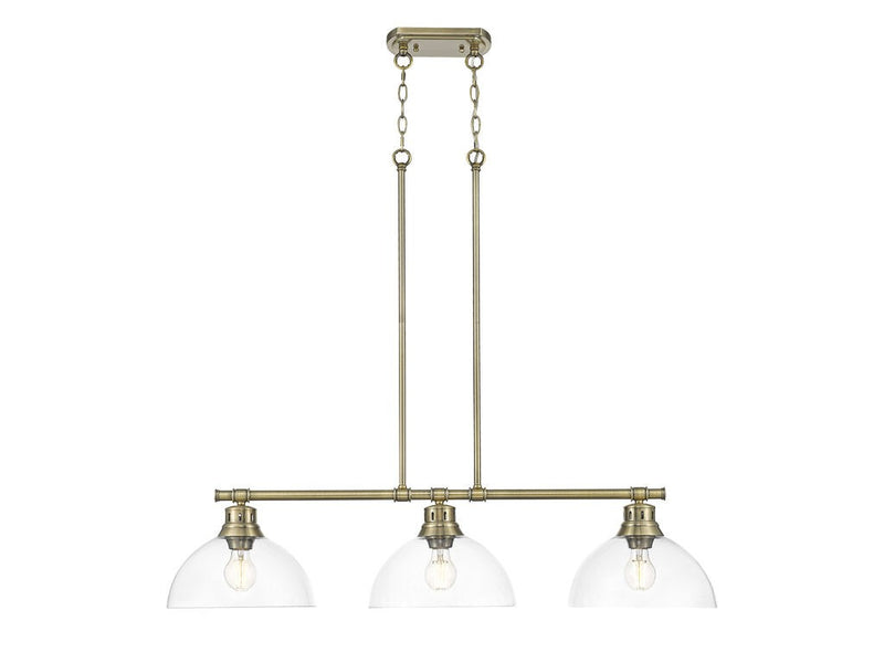 Golden 3602-3LP AB-CLR Three Light Linear Pendant, Aged Brass