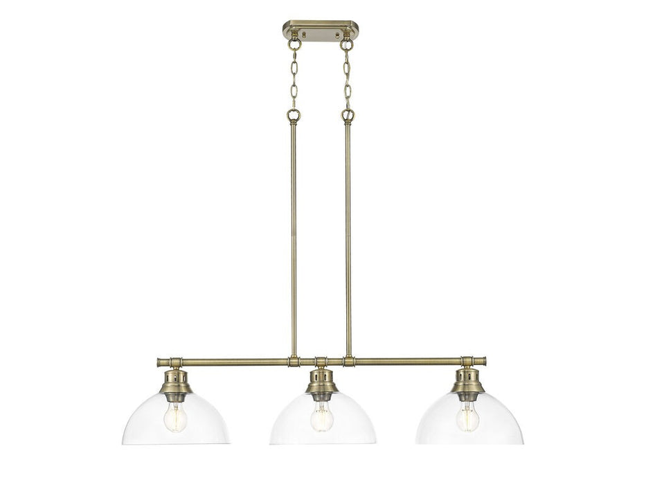 Golden 3602-3LP AB-CLR Three Light Linear Pendant, Aged Brass