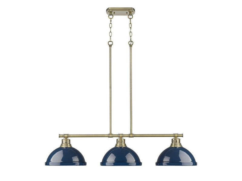 Golden 3602-3LP AB-NVY Three Light Linear Pendant, Aged Brass