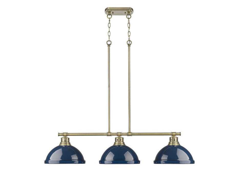 Golden 3602-3LP AB-NVY Three Light Linear Pendant, Aged Brass