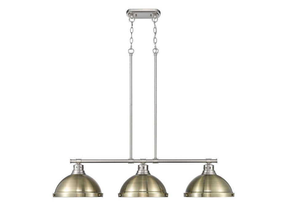 Golden 3602-3LP PW-AB Three Light Linear Pendant, Pewter