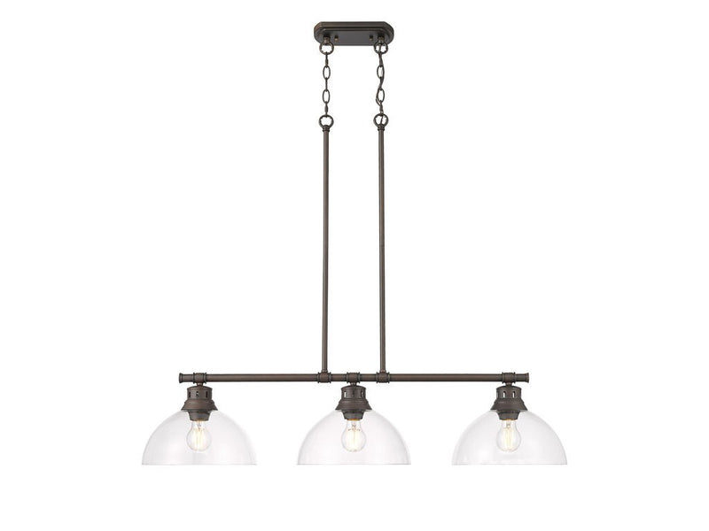 Golden 3602-3LP RBZ-CLR Three Light Linear Pendant, Rubbed Bronze