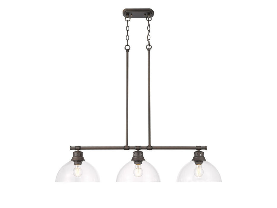 Golden 3602-3LP RBZ-CLR Three Light Linear Pendant, Rubbed Bronze