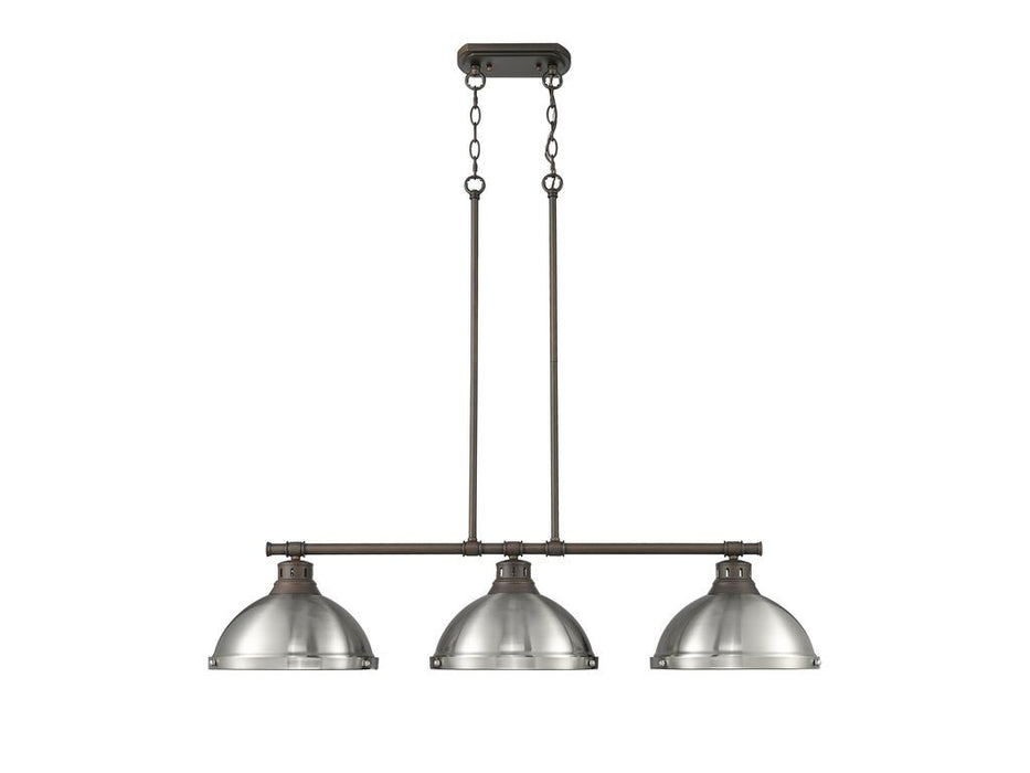 Golden 3602-3LP RBZ-PW Three Light Linear Pendant, Rubbed Bronze