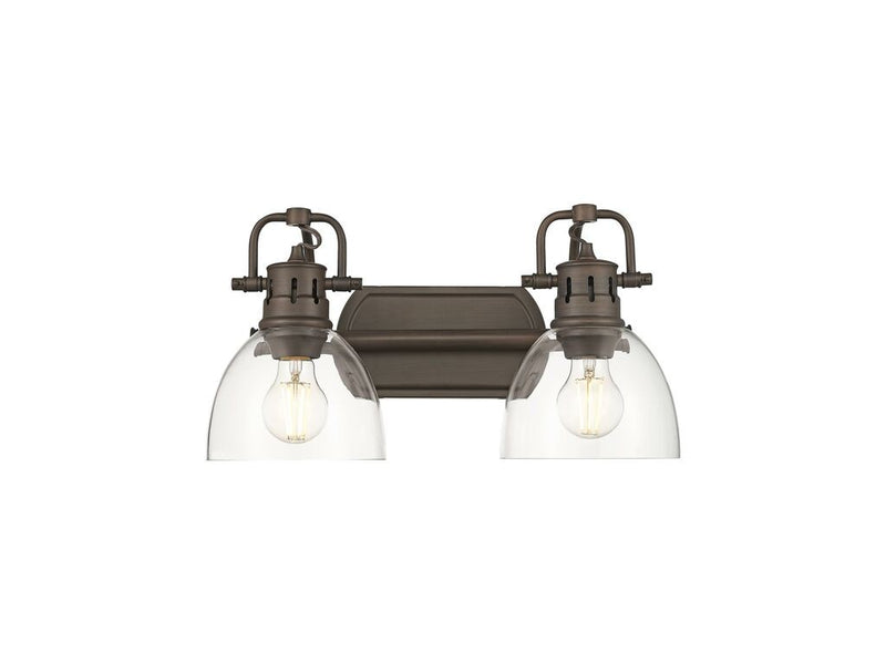 Golden 3602-BA2 RBZ-CLR Two Light Vanity, Rubbed Bronze