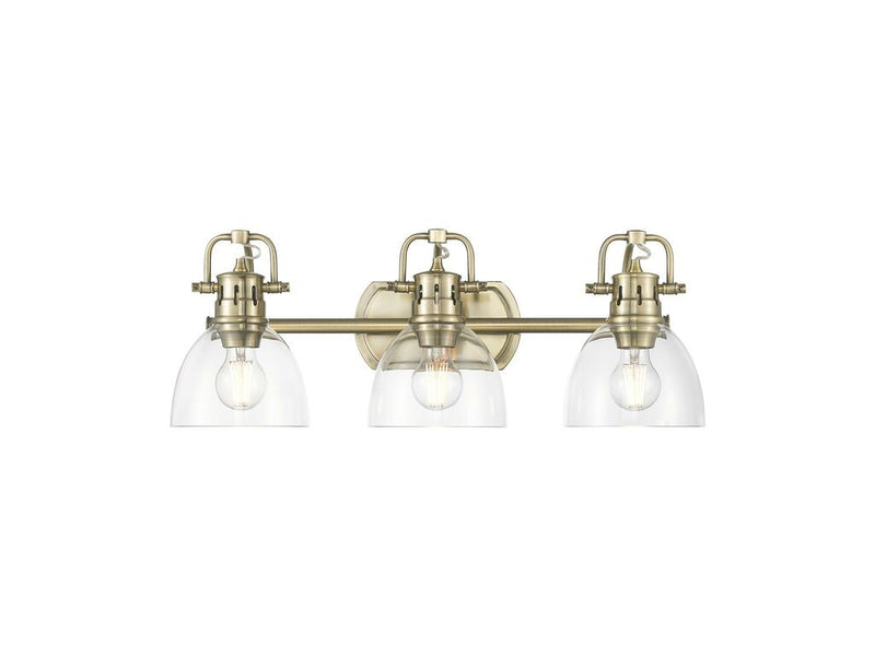 Golden 3602-BA3 AB-CLR Three Light Vanity, Aged Brass