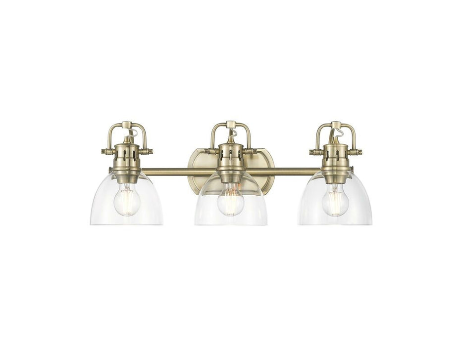 Golden 3602-BA3 AB-CLR Three Light Vanity, Aged Brass