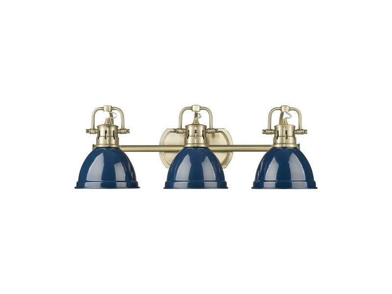 Golden 3602-BA3 AB-NVY Three Light Vanity, Aged Brass