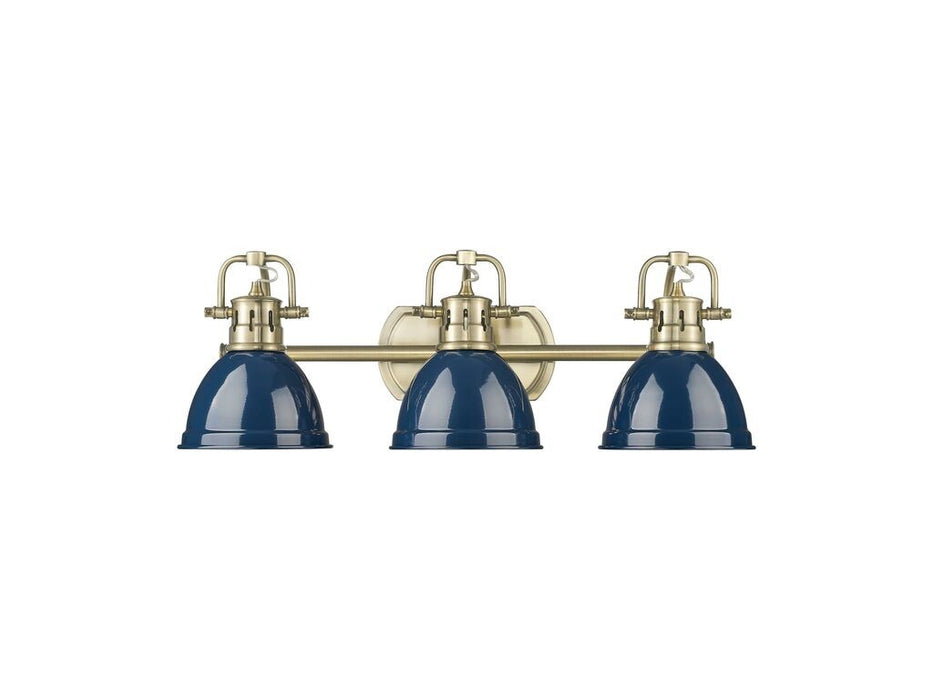 Golden 3602-BA3 AB-NVY Three Light Vanity, Aged Brass