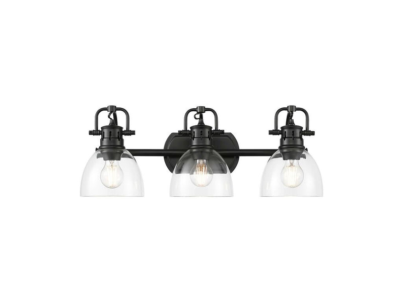 Golden 3602-BA3 BLK-CLR Three Light Vanity, Matte Black