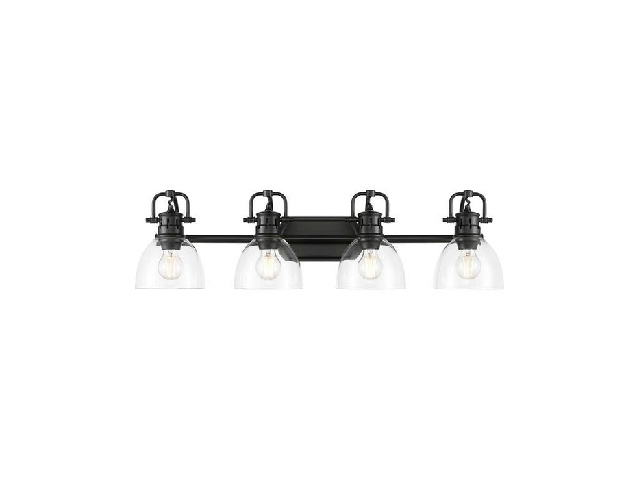 Golden 3602-BA4 BLK-CLR Four Light Vanity, Matte Black