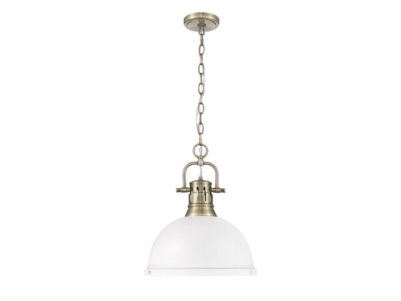 Golden 3602-L AB-WHT One Light Pendant, Aged Brass