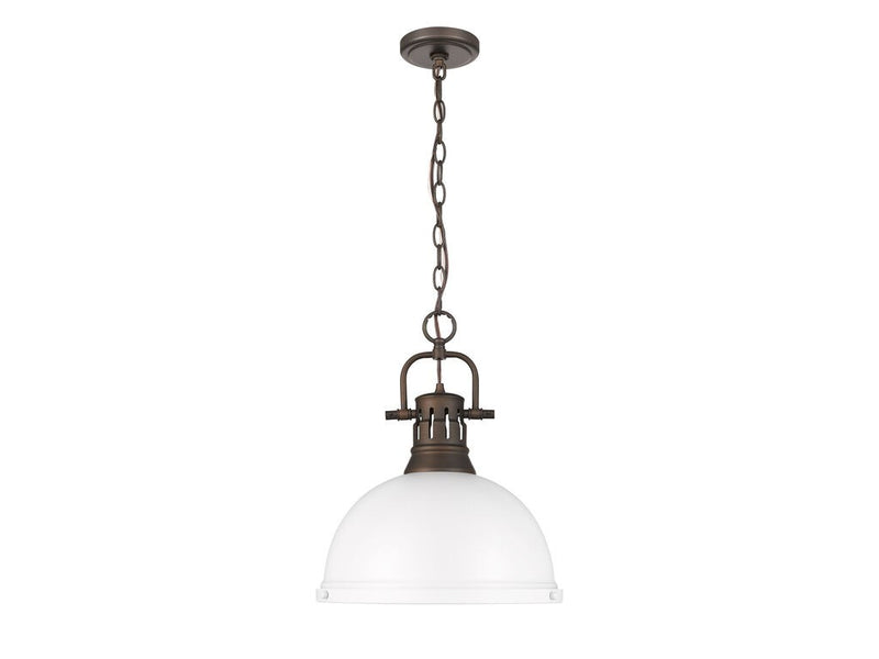 Golden 3602-L RBZ-WHT One Light Pendant, Rubbed Bronze