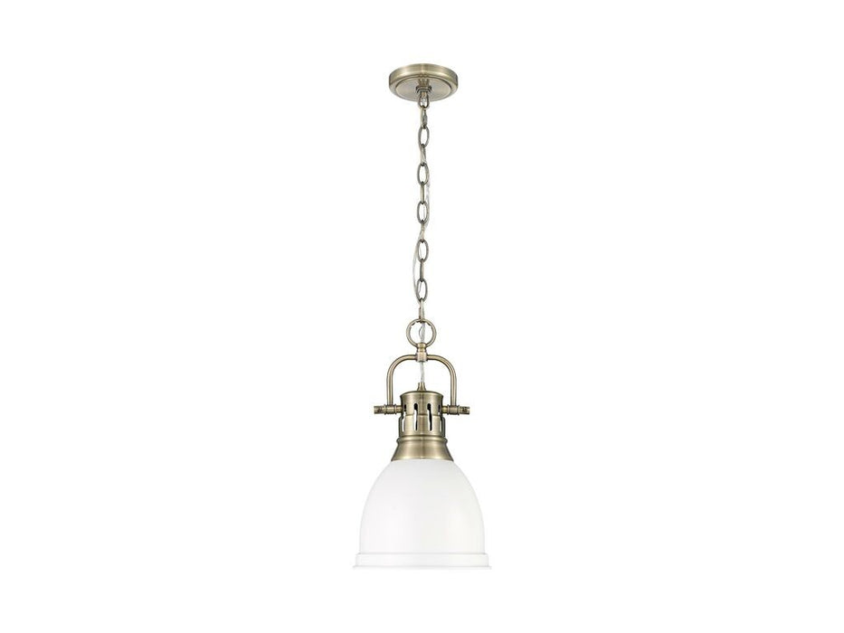 Golden 3602-S AB-WHT One Light Pendant, Aged Brass