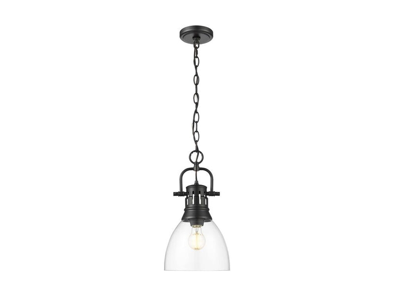 Golden 3602-S BLK-CLR One Light Pendant, Matte Black