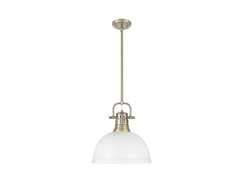 Golden 3604-L AB-WHT One Light Pendant, Aged Brass
